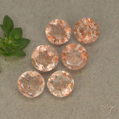 Lotto taglio rotondo di 6 pezzi Eliolite o pietra del sole arancione dall'India - peso totale di 2,87 ct / media. 0,48 ct ciascuno, misura 5,1mm, colore: Arancio tigre chiaro, durezza Mohs 6 - 6,5, Photo A