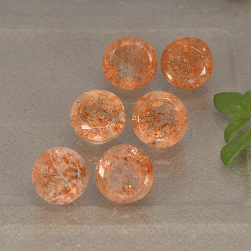 6pc Round Orange Sunstone Lot from India - Weight 3.64ct total / avg. 0.61ct each, Size 5.2mm, Color: Ginger Orange, Mohs Hardness 6 - 6.5, Photo A