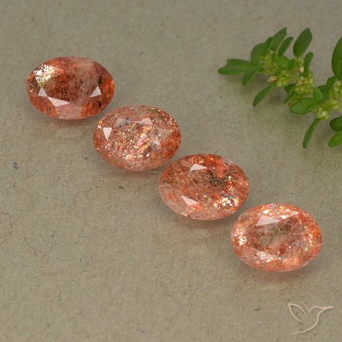 Lote de Piedra del Sol Ovalada de 4 piezas 7 x 5,2mm - Peso total de 3,06 ct / promedio. 0,77 ct cada uno, Color: Naranja medio, Dureza Mohs 6 - 6.5, Photo A