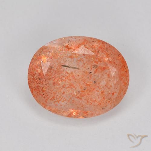 3.33ct Oval Bright Orange Red Sunstone from India, Dimension 11.1 x 9mm, Natural untreated Gemstone, Translucent Clarity, 1pc Oval Facet Sunstone, Mohs Hardness of 6 - 6.5, Photo A