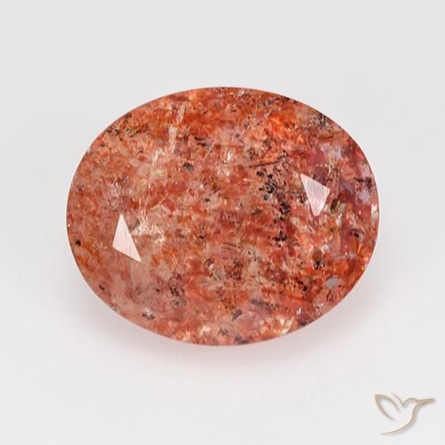 12.1 x 10mm Oval Facet Red Sunstone from India, Weight of 4.59ct, Natural untreated Gemstone in Translucent Clarity, 1pc Sunstone - Color: Bright Orange Red, Mohs Hardness of 6 - 6.5, Photo A