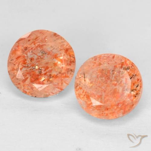 Piedra del Sol Circular a juego de 2 piezas en tamaño 6,1mm, peso 1,76 ct en total / promedio. 0,88 ct cada uno, Naranja claro medio en claridad Translúcido, piedra preciosa natural No tratado, dureza de Mohs 6 - 6.5, Photo A