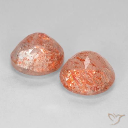 Sunstone Gemstones in 8 mm (calibrated) Size for Sale, Sunstone Stones in Grapefruit Orange Color