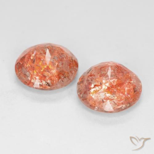 Sunstone Gemstones in 8 mm (calibrated) Size for Sale, Sunstone Stones in Reddish Orange Color