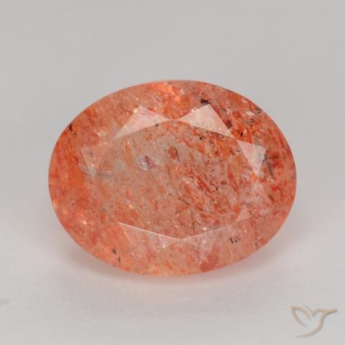 2.66ct Oval Facet Red Sunstone from India, Dimension 9.9 x 7.9mm, Translucent Clarity, Natural untreated gemstone, 1pc Sunstone in Bright Orange Red Color, Mohs Hardness of 6 - 6.5, Photo A