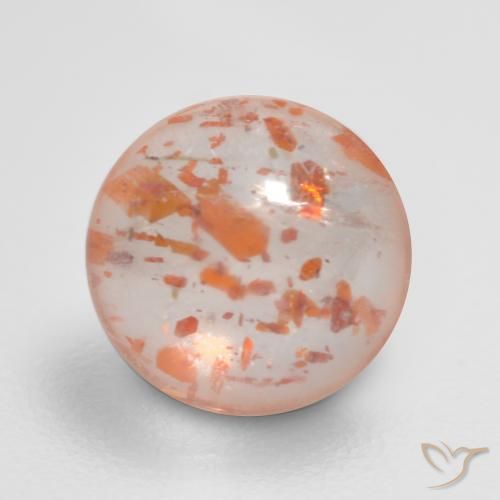 Piedra del Sol Naranja Cabujón Redondo de 0.97 ct de India, dimensión 6,8mm, piedra preciosa natural No tratado, claridad Transparente, Piedra del Sol de 1 pieza en color Naranja claro, dureza Mohs de 6 - 6.5, Photo A