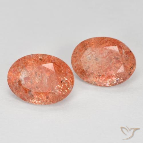 Par de Piedra del Sol Ovalada a juego de 8 x 6mm - Peso 2,19 ct en total / promedio. 1,1 ct cada uno, piedra preciosa natural No tratado, color Naranja pomelo con claridad Translúcido, dureza Mohs 6 - 6.5, Photo A