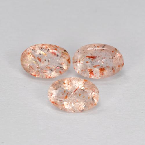 Lot of 3pc Oval Orange Sunstone from Russia - Size 6 x 4.1mm, Weight 1.46ct total / avg. 0.49ct each, Color: Light Orange, Mohs Hardness 6 - 6.5, Photo A
