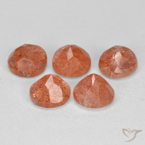 Sunstone Gemstones in 5 mm (calibrated) Size for Sale, Sunstone Stones in Reddish Orange Color