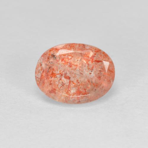 8 x 6.1mm Oval Facet Orange Sunstone from India, Weight of 1.53ct, Natural untreated gemstone in Translucent Clarity, 1pc Sunstone - the Color is Ginger Orange, Mohs Hardness of 6 - 6.5, Photo A