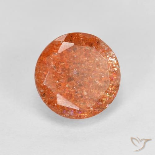Pierre de Soleil Orange Tour 7,2mm de l'Inde, poids de 1,55 ct, pierre gemme naturelle Non traité de pureté Translucide, 1 pièce Pierre de Soleil round facet, couleur : Orange moyen-léger, dureté de Mohs de 6 à 6.5, Photo A