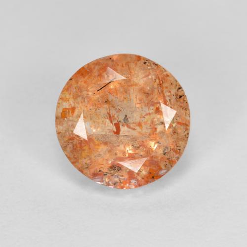7mm Round Orange Sunstone from India, Weight of 1.23ct, Natural untreated Gemstone in Transparent Clarity, 1pc Round Facet Sunstone - Color: Medium Orange, Mohs Hardness of 6 - 6.5, Photo A