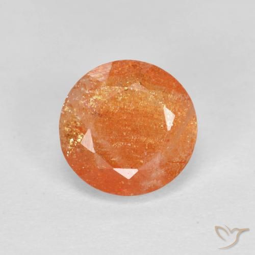 1,18 ct orangefarbener Sonnenstein, 6,9 mm Rundschliff aus Indien, Photo A