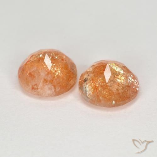 Sunstone Gemstones in 7 mm (calibrated) Size for Sale, Sunstone Stones in Medium-Light Orange Color