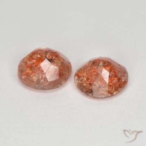 Sunstone Gemstones in 7 mm (calibrated) Size for Sale, Sunstone Stones in Reddish Orange Color