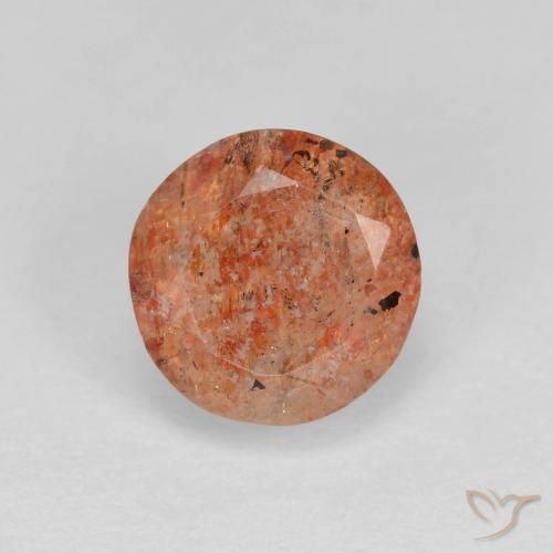 1,45 ct orangefarbener Sonnenstein, 6,8 mm Rundschliff aus Indien, Photo A