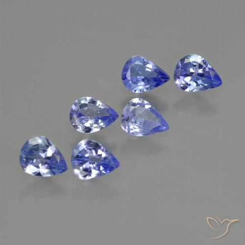 Lot de 6pcs Tanzanites Bleu pear facet de Tanzanie - Taille 4,9 x 4mm, poids total 1,57 ct / moyenne 0,26 ct chaque, couleur : Bleu électrique, dureté de Mohs 6.5 à 7 convient aux bijoux de tous les jours, pierre de sagesse, Symbolise l'empathie et la communication, Photo A