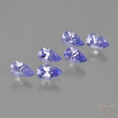 Lot de 6pcs Tanzanites Bleu de Tanzanie - Poids total 1,54 ct / moyenne 0,26 ct chacune, taille 5,1 x 3,1mm, couleur : Violet Bleu, dureté de Mohs 6.5 à 7 convient aux bijoux de tous les jours, pierre de sagesse, Uniquement trouvé en Tanzanie, Photo A