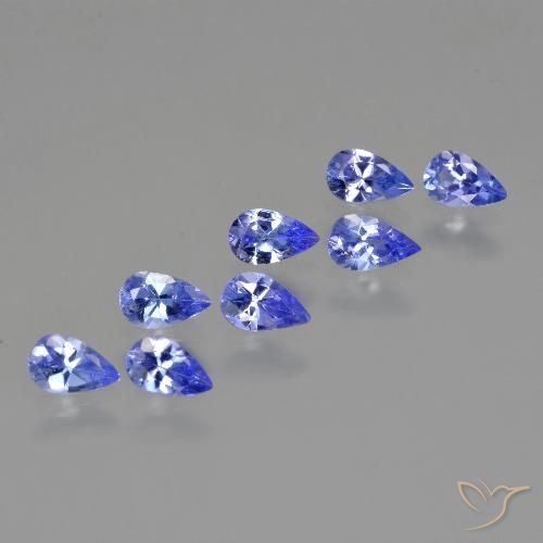 Lot de 8pc Tanzanites Bleu Poire de Tanzanie - Taille 5,1 x 3,1mm, poids total 1,87 ct / moyenne 0,23 ct chaque, couleur : Bleu électrique, dureté de Mohs 6.5 à 7 convient aux bijoux de tous les jours, pierre de sagesse, Débloque le chakra de la gorge, Photo A