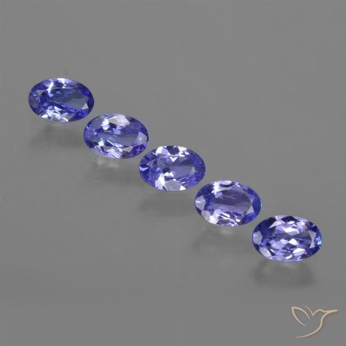 5 Stück/Set ovaler blauer Tansanit aus Tansania - Größe 6,1 x 4,1mm, Gewicht 2,3 ct gesamt / Durchschn. je 0,46 ct, Mohs-Härte 6,5 - 7 Geeignet für den täglichen Gebrauch im Schmuck, Entblocken Sie das Halschakra, Photo A