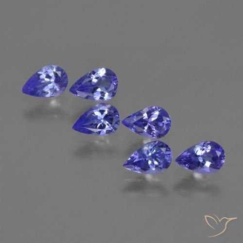 Lote de 6 piezas de Tanzanita Azul Corte en forma de pera de Tanzania - Tamaño 5,9 x 3,9mm, peso 2,39 ct en total / promedio. 0,4 ct cada uno, Color: Azul violeta, Dureza Mohs 6.5 - 7 Adecuado para joyas de uso diario, Regalo masai de los dioses, Photo A