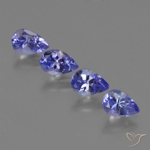 Lot de 4pc Tanzanites Bleu violet intense Poire de Tanzanie - Poids total 1,81 ct / moy. 0,45 ct chaque, taille 5,9 x 4mm, couleur : Bleu violet intense, dureté de Mohs 6.5 à 7 convient aux bijoux de tous les jours, pierre de sagesse, Cadeau Massaï des Dieux, Photo A