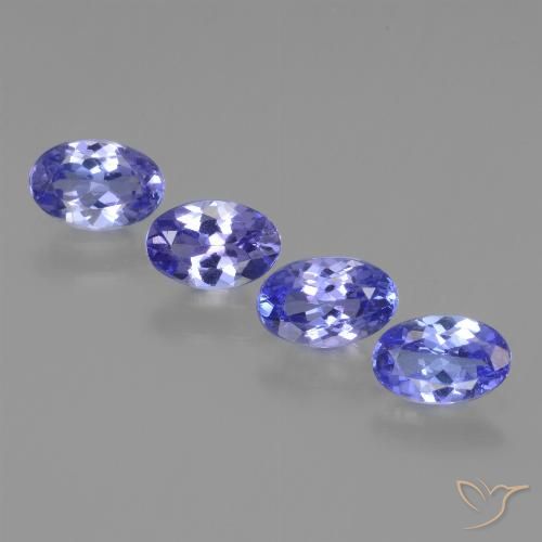 Lot de 4pcs Tanzanites Bleu oval facet de Tanzanie - Taille 5,9 x 3,9mm, poids total 1,81 ct / moyenne 0,45 ct chaque, couleur : Bleu moyen, dureté de Mohs 6.5 à 7 convient aux bijoux de tous les jours, pierre de sagesse, Pierre de naissance de décembre, Photo A