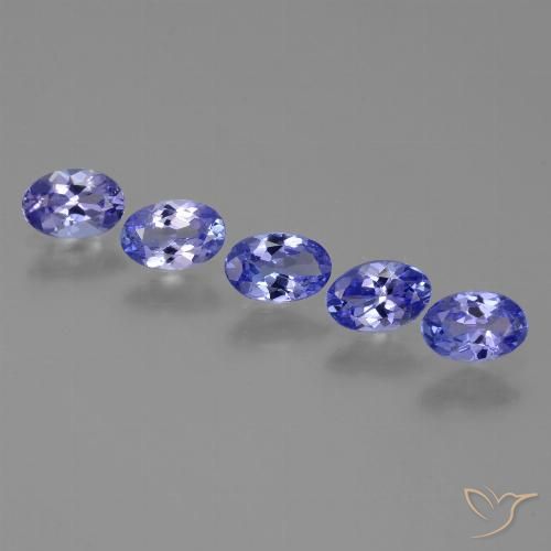 Lot de 5pc Tanzanites Bleu Ovale de Tanzanie - Taille 5,8 x 3,9mm, poids total 1,91 ct / moyenne 0,38 ct chaque, couleur : Bleu violet intense, dureté de Mohs 6.5 à 7 convient aux bijoux de tous les jours, pierre de sagesse, Uniquement trouvé en Tanzanie, Photo A