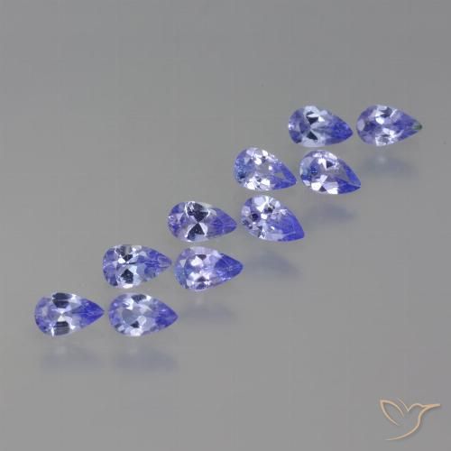 Lote de Tanzanita Pera de 10 piezas 4,8 x 3,1mm - Peso total de 1,92 ct / promedio. 0,19 ct cada uno, Color: Violeta claro, Dureza Mohs 6.5 - 7 Adecuado para joyas de uso diario, Solo se encuentra en Tanzania, Photo A
