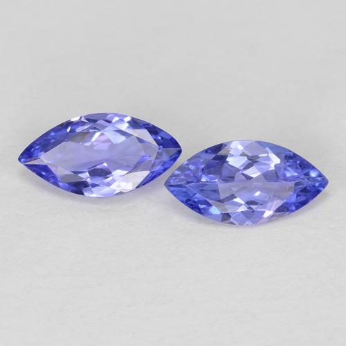 2pc Matching Marquise Blue Tanzanites in Size 7.1 x 3.6mm, Weight 0.74ct total / avg. 0.37ct each, Deep Blue in VVS-VS Clarity, Natural Gemstone, Mohs Hardness 6.5 - 7 suitable for daily wear jewelry, Unblocks Throat Chakra, Photo A