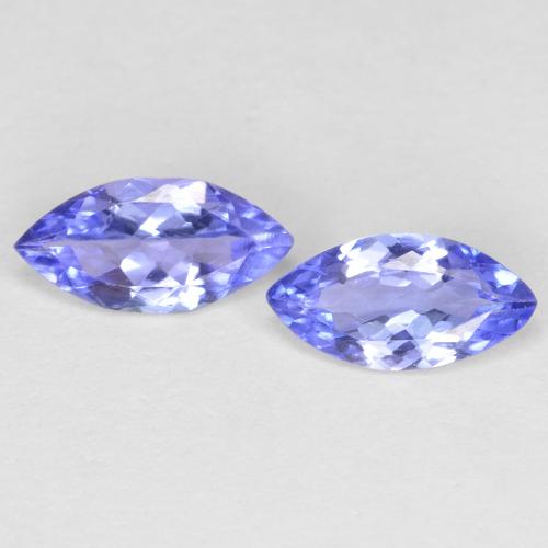 2pc Matching Marquise Blue Tanzanites in Size 6.8 x 3.5mm, Weight 0.61ct total / avg. 0.31ct each, Deep Blue in VVS-VS Clarity, Natural Gemstone, Mohs Hardness 6.5 - 7 suitable for daily wear jewelry, Exhibits Excellent Fire, Photo A