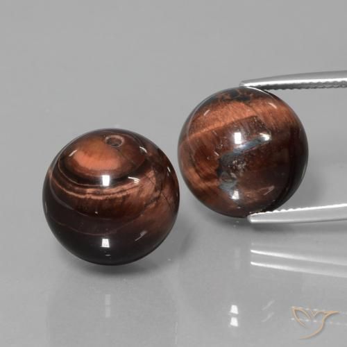 14.1mm Matching Sphere / Ball Tiger's Eye Matrix Pair - Weight 39.63ct total / avg. 19.82ct each, Multicolor Color in Opaque Clarity, Natural untreated Gemstone, Mohs Hardness 6.5 - 7 suitable for daily wear jewelry, Photo A