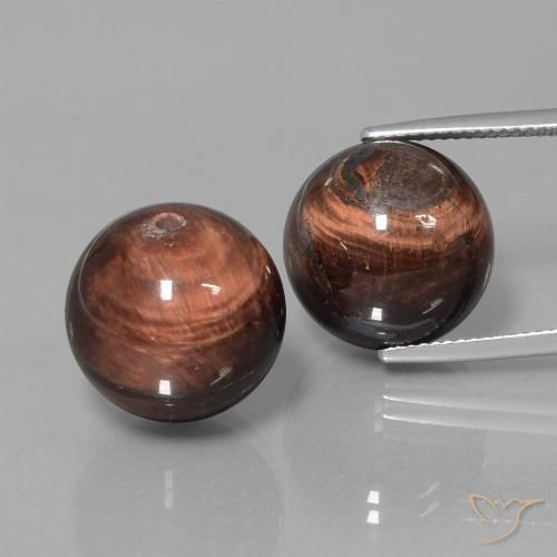 2pc Matching Sphere / Ball Tiger's Eye Matrixs in Size 14mm, Weight 41.28ct total / avg. 20.64ct each, Multicolor in Opaque Clarity, Natural untreated gemstone, Mohs Hardness 6.5 - 7 suitable for daily wear jewelry, Photo A