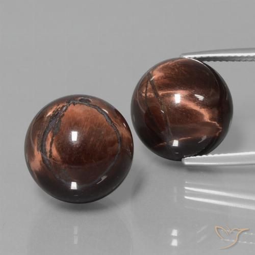Matching Pair of 14mm Drilled Sphere Multicolor Tiger's Eye Matrix, Weight of 40.23ct total / avg. 20.12ct each, Matching Tiger's Eye Matrix Pair in Opaque Clarity in Multicolor Color, Natural untreated gemstone, Mohs Hardness 6.5 - 7 suitable for daily wear jewelry, Photo A