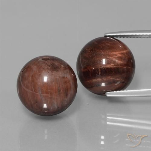 Matching Pair of 14.3mm Drilled Sphere Multicolor Tiger's Eye Matrix, Weight of 41.41ct total / avg. 20.71ct each, Matching Tiger's Eye Matrix Pair in Opaque Clarity in Multicolor Color, Natural untreated gemstone, Mohs Hardness 6.5 - 7 suitable for daily wear jewelry, Photo A