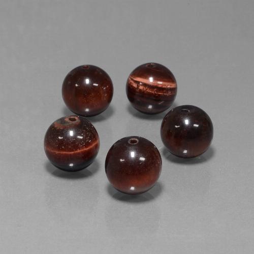 Lote de 5 piezas de Matriz Ojo de Tigre Multicolor Esfera / Bola de India - Tamaño 9,9mm, peso 35,47 ct en total / promedio. 7,09 ct cada uno, dureza de Mohs 6.5 - 7 Adecuado para joyas de uso diario, Photo A