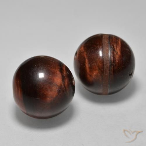 2pc Matching Sphere / Ball Tiger's Eye Matrixs in Size 12.1mm, Weight 24.04ct total / avg. 12.02ct each, Cinnamon Brown in Opaque Clarity, Natural untreated gemstone, Mohs Hardness 6.5 - 7 suitable for daily wear jewelry, Photo A