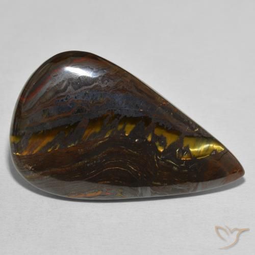 38.25 ct Multicolor Tiger's Eye Matrix Stone, Natural Tiger's Eye Matrix in Pear Cabochon Shape for Sale