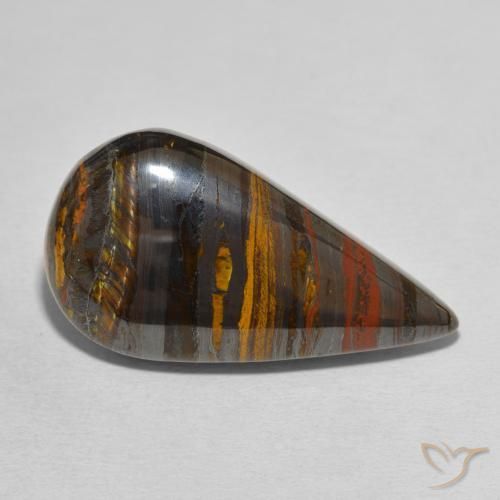 31.01 ct Multicolor Tiger's Eye Matrix Stone, Natural Tiger's Eye Matrix in Pear Cabochon Shape for Sale