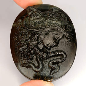 122.90 ct Multicolor Tiger's Eye Gemstone, Tiger's Eye Gem in Medusa Cameo Shape for Sale.