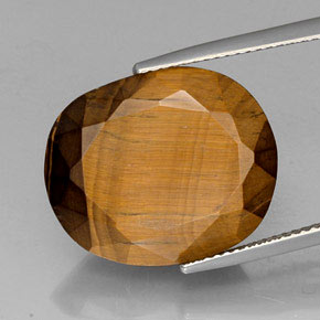 16.49 ct Brown Tiger's Eye Gemstone, Tiger's Eye Gem in Oval Facet Shape for Sale.