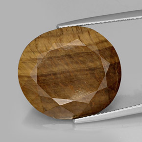 16.94 ct Brown Tiger's Eye Gemstone, Tiger's Eye Gem in Oval Facet Shape for Sale.
