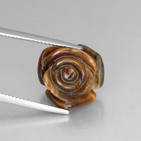 10.71 ct Brown Tiger's Eye Gemstone, Tiger's Eye Gem in Carved Rose with Hole Shape for Sale.