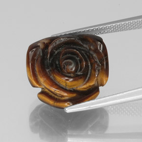 10.61 ct Brown Tiger's Eye Gemstone, Tiger's Eye Gem in Carved Rose with Hole Shape for Sale.