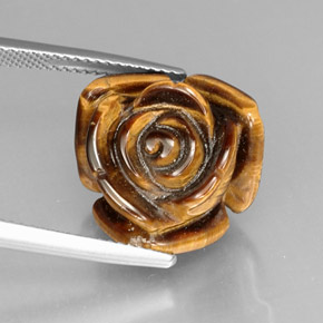 12.81 ct Brown Tiger's Eye Gemstone, Tiger's Eye Gem in Carved Rose with Hole Shape for Sale.