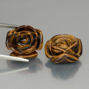 24.46 ct Brown Tiger's Eye Gemstone, Tiger's Eye Gem in Carved Rose with Half Drilled Hole Shape for Sale.