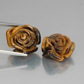 21.86 ct Brown Tiger's Eye Gemstone, Tiger's Eye Gem in Carved Rose with Half Drilled Hole Shape for Sale.