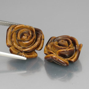21.15 ct Brown Tiger's Eye Gemstone, Tiger's Eye Gem in Carved Rose with Half Drilled Hole Shape for Sale.