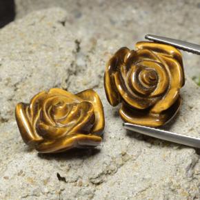 20.93 ctw Brown Tiger's Eye Gemstones, Tiger's Eye Gems in Carved Rose with Half Drilled Hole Shape for Sale.