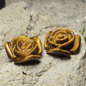 20.93 ctw Brown Tiger's Eye Stones, Natural Tiger's Eye in Carved Rose with Half Drilled Hole Shape for Sale